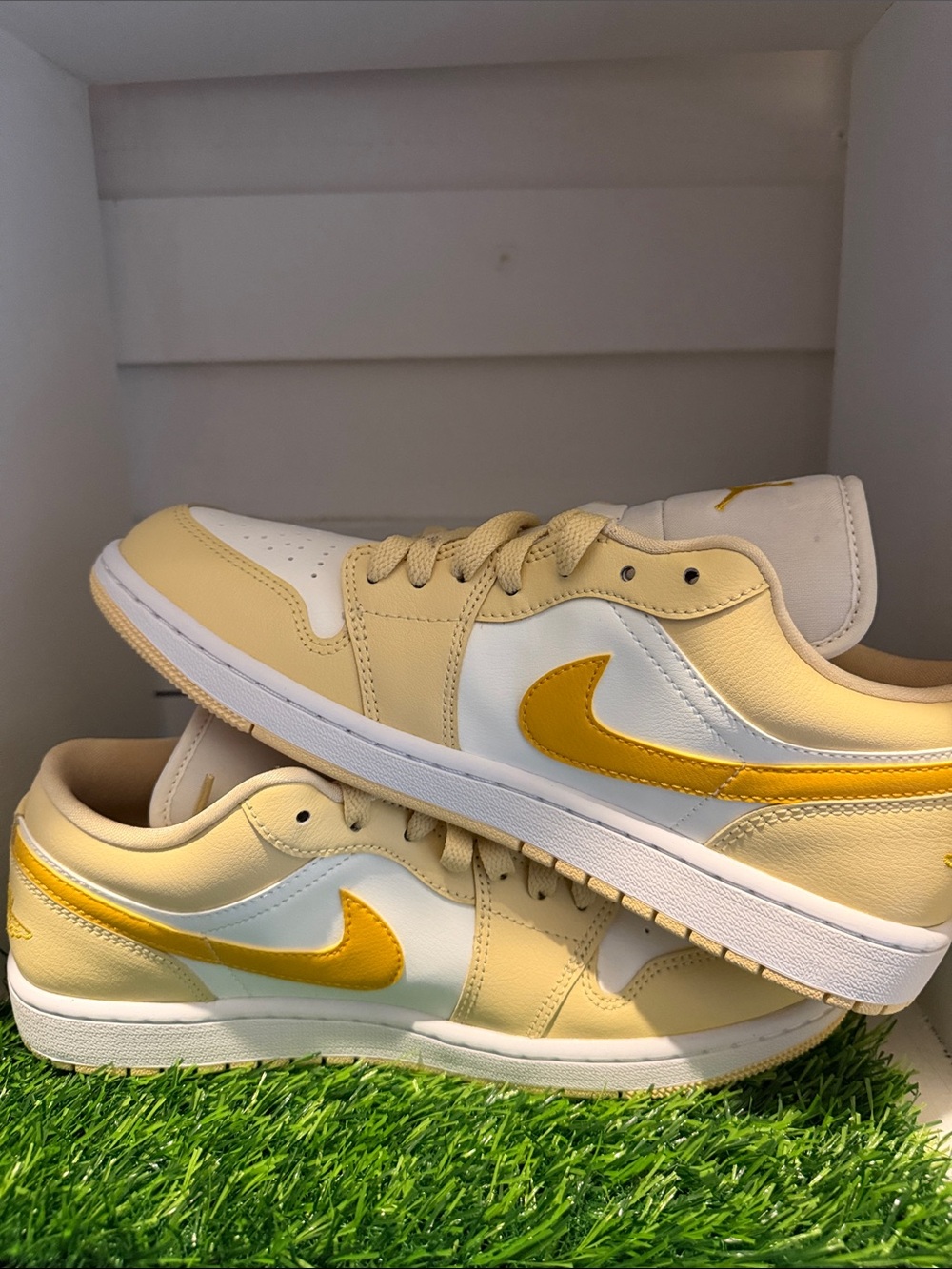 Nike women’s air Jordan low with yellow and white color way